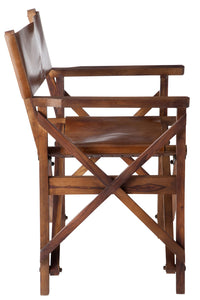 Chaise de régisseur pliable en bois et  cuir