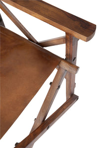 Chaise de régisseur pliable en bois et  cuir