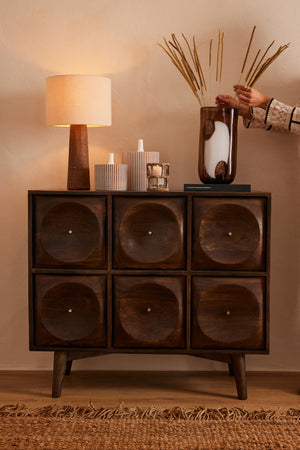 Commode  Bois Sculpté Motifs Cercles