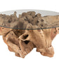 Table Basse Ronde en Bois de Teck et Plateau Verre