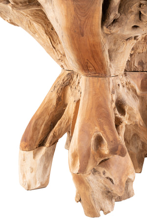 Table Ronde à Manger en Bois de Teck et Plateau Verre