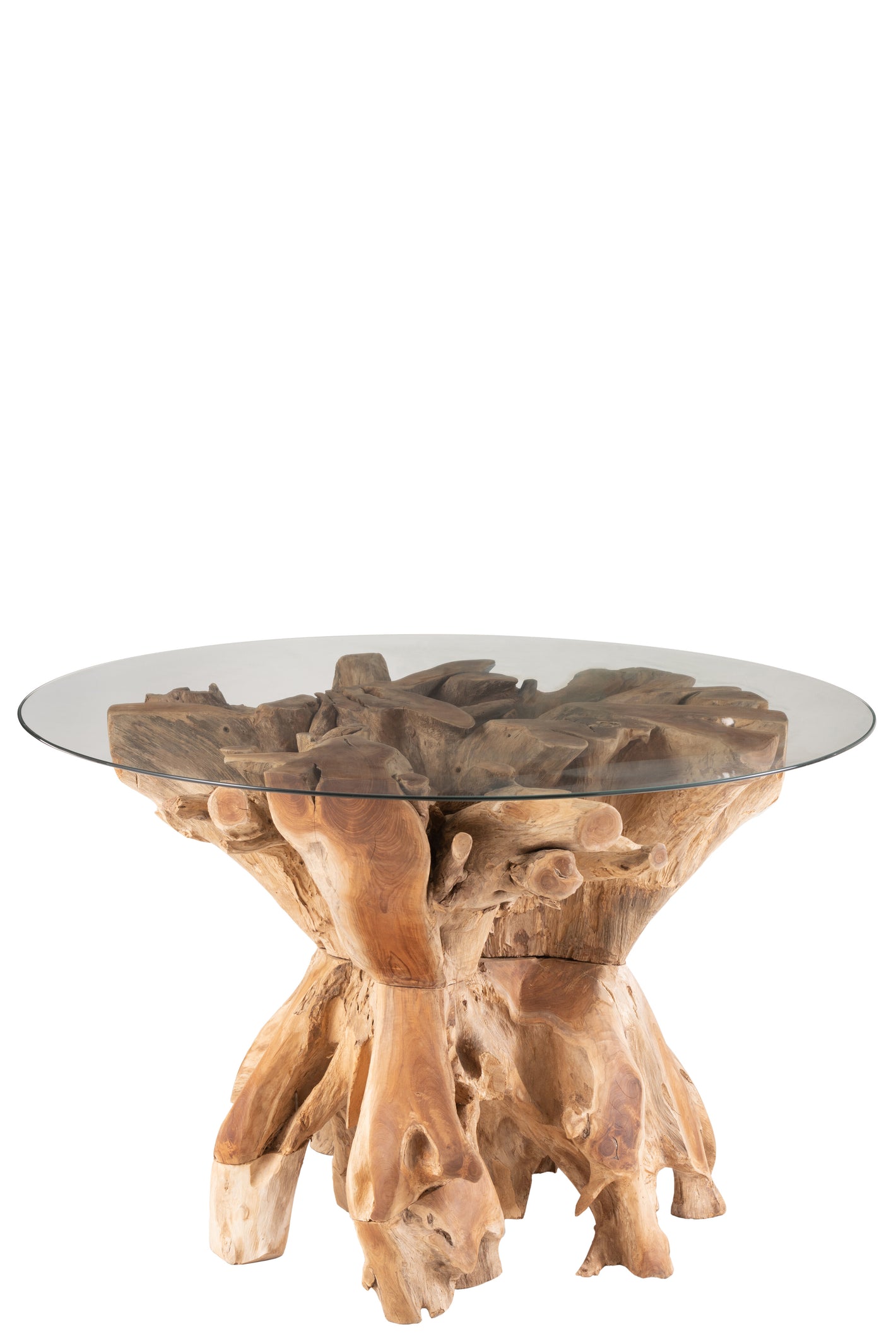 Table Ronde à Manger en Bois de Teck et Plateau Verre