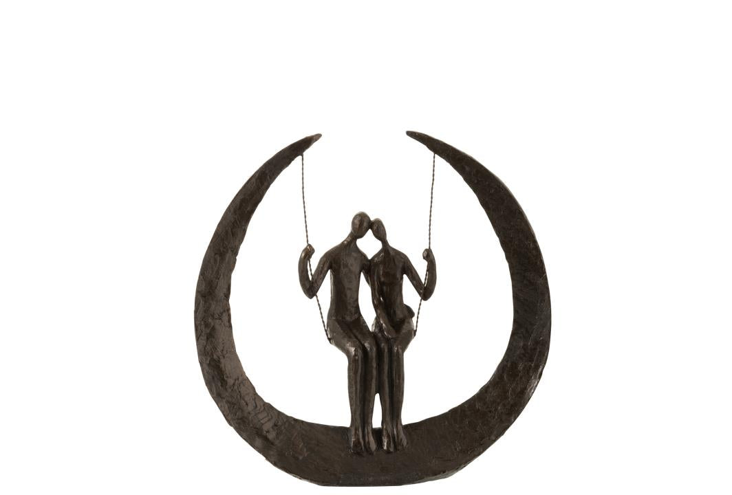 Sculpture Couple sur Balançoire en résine marron