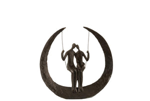 Sculpture Couple sur Balançoire en résine marron