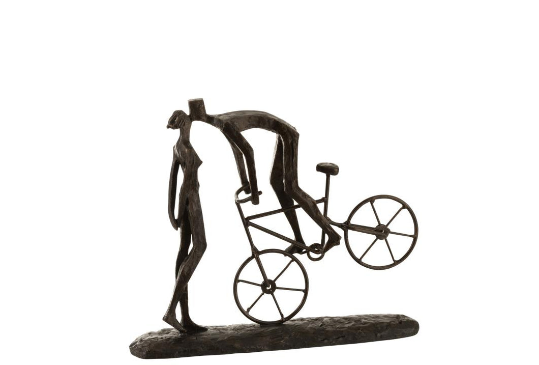 Sculpture Baiser Couple Vélo en résine marron