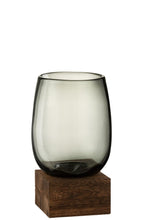 Charger l&#39;image dans la galerie, Vases sur Pied en verre gris &amp; bois marron (3 Formats)
