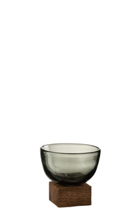 Vases sur Pied en verre gris & bois marron (3 Formats)