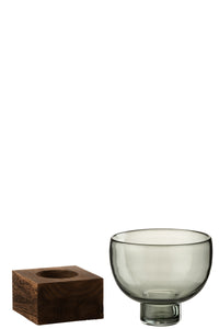 Vases sur Pied en verre gris & bois marron (3 Formats)