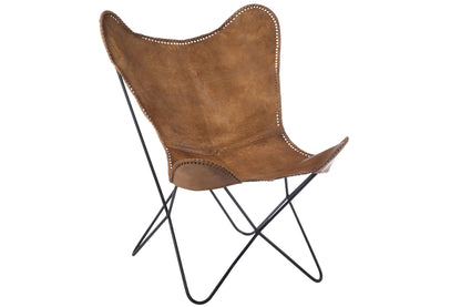 Chaise Lounge Cuir/Metal Cognac