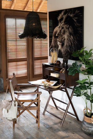 Chaise de régisseur pliable en bois et  cuir