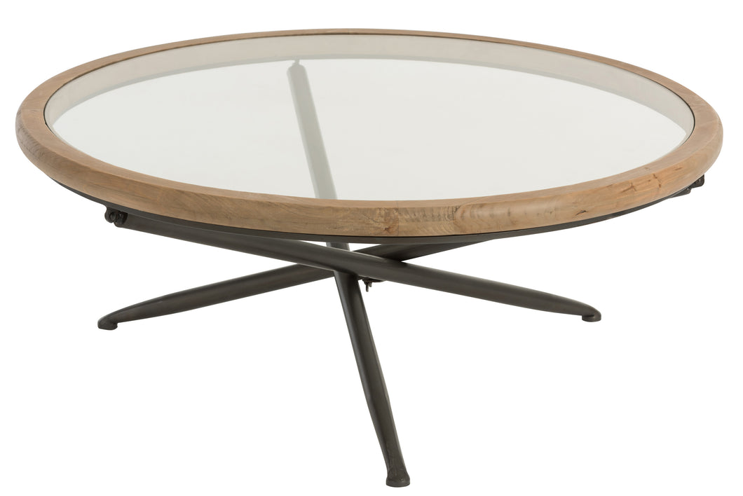 Table Basse Ronde bois, métal & verre