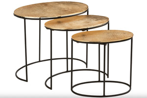 Set 3 Tables Gigognes Martelé doré & métal noir