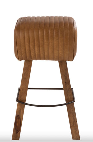 Tabouret de Bar en cuir & bois de manguier