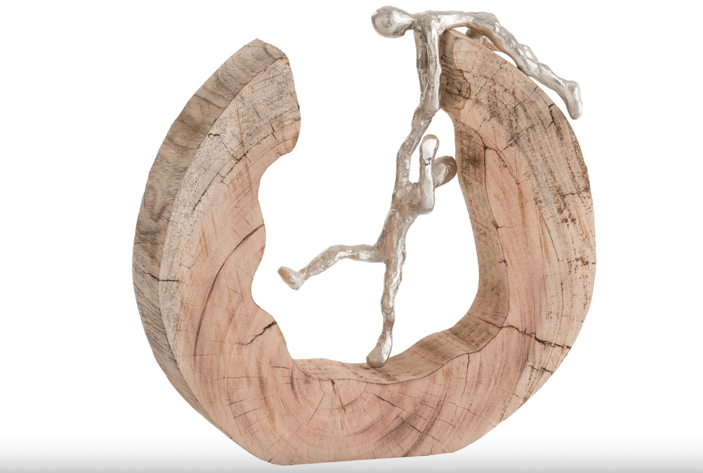 Sculpture Couple Escalier en bois de manguier et aluminium naturel argent
