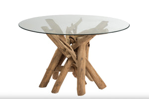 Table Ronde en bois naturel & verre