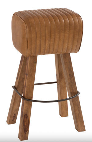 Tabouret de Bar en cuir & bois de manguier