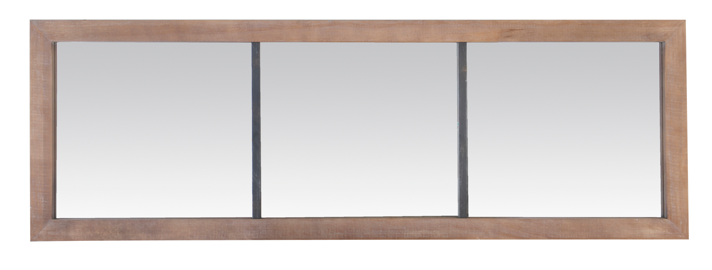 Miroir Allongé 3 Bandes bois et métal usé