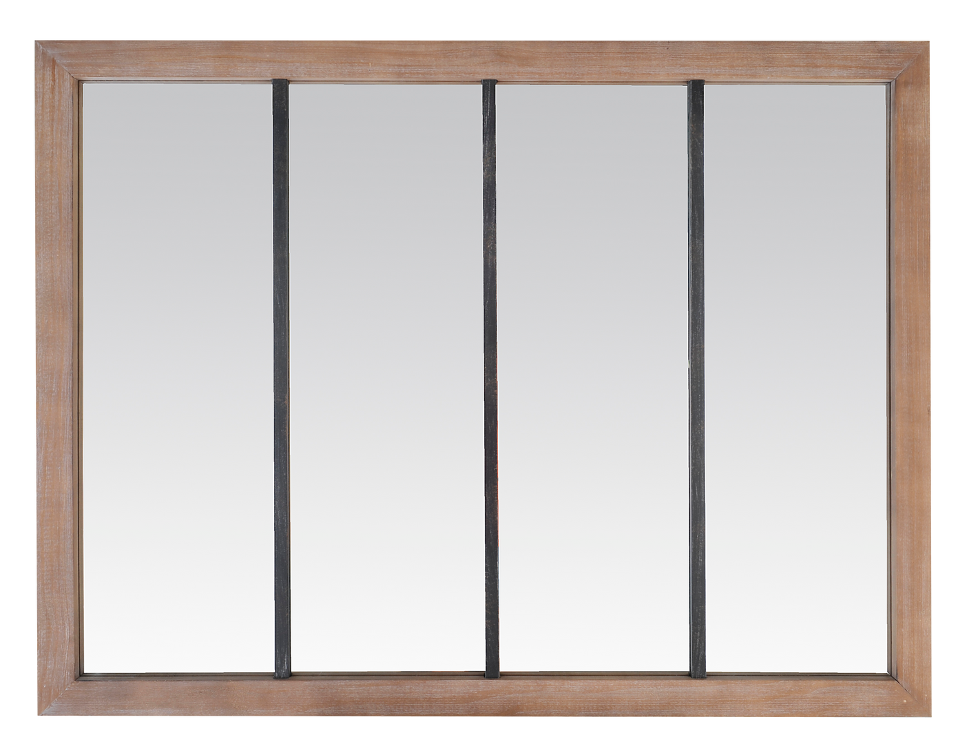 Miroir verrière 4 bandes bois et métal usé