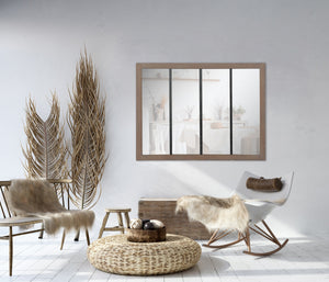 Miroir verrière 4 bandes bois et métal usé