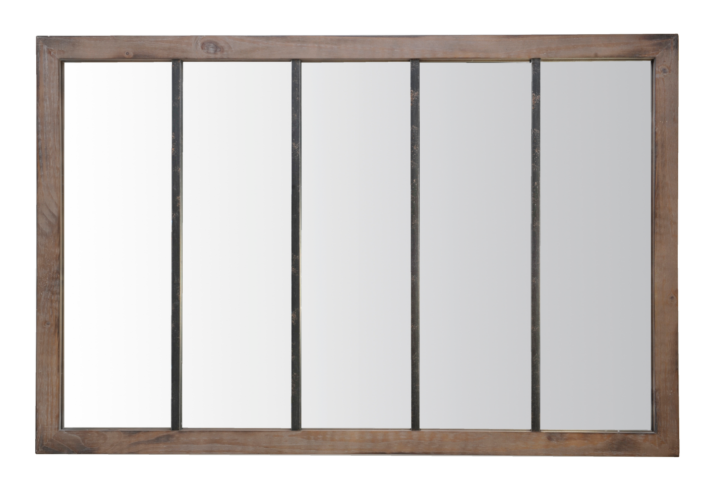 Miroir verrière 5 bandes bois et métal usé