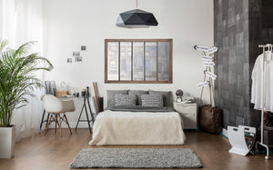 Miroir verrière 5 bandes bois et métal usé