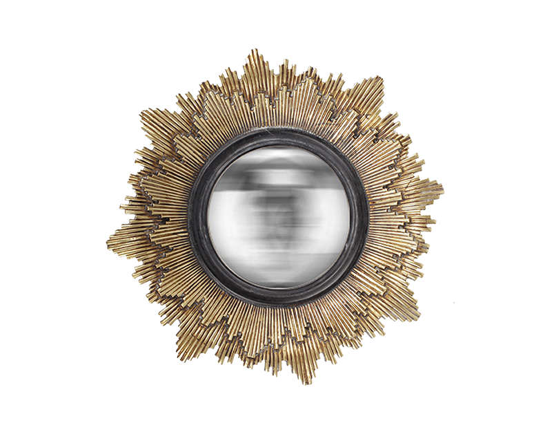 Miroir Léo Soleil Convexe doré et noir (2 Formats)